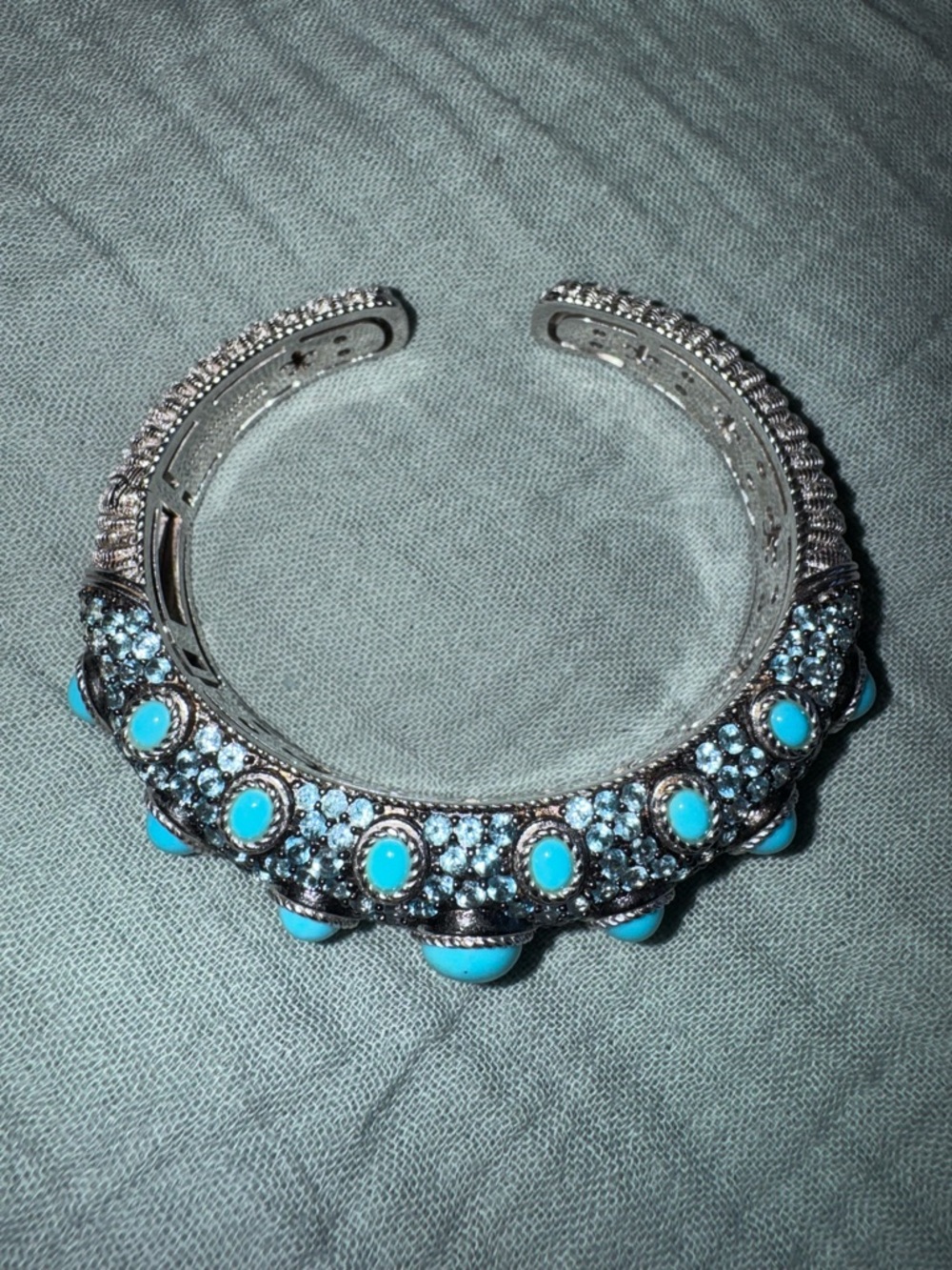 Judith Ripka Turquoise, blue topaz and Sterling silver Cabochon Cuff Bracelet - Picture 10 of 16